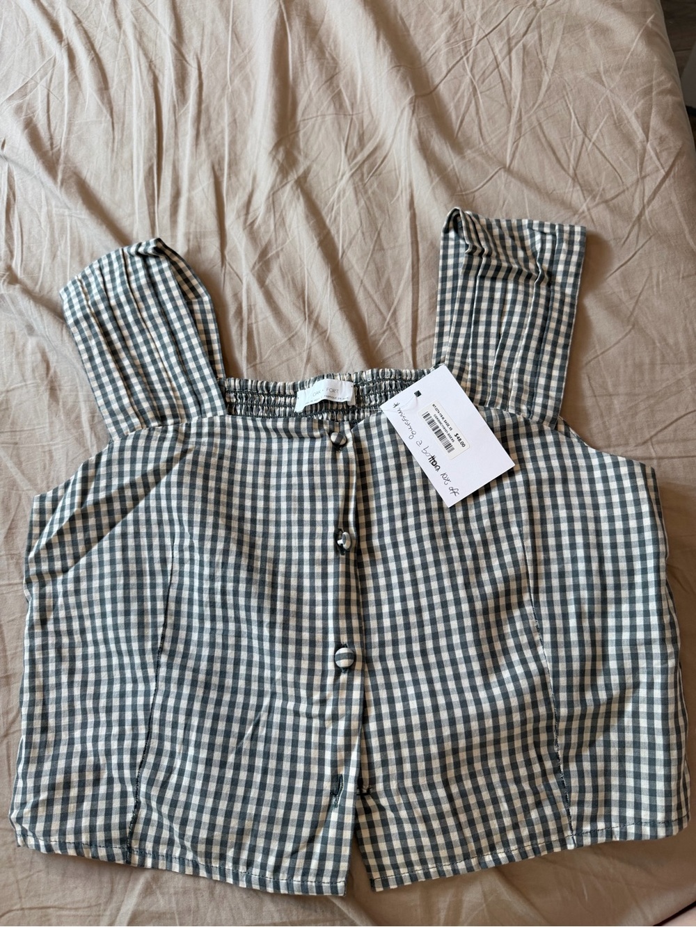 Gingham Square-Neck Crop Top oak and fort
